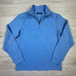 Vineyard Vines Men's Pullover Quarter Zip Blue Small Ribbed Whale Logo